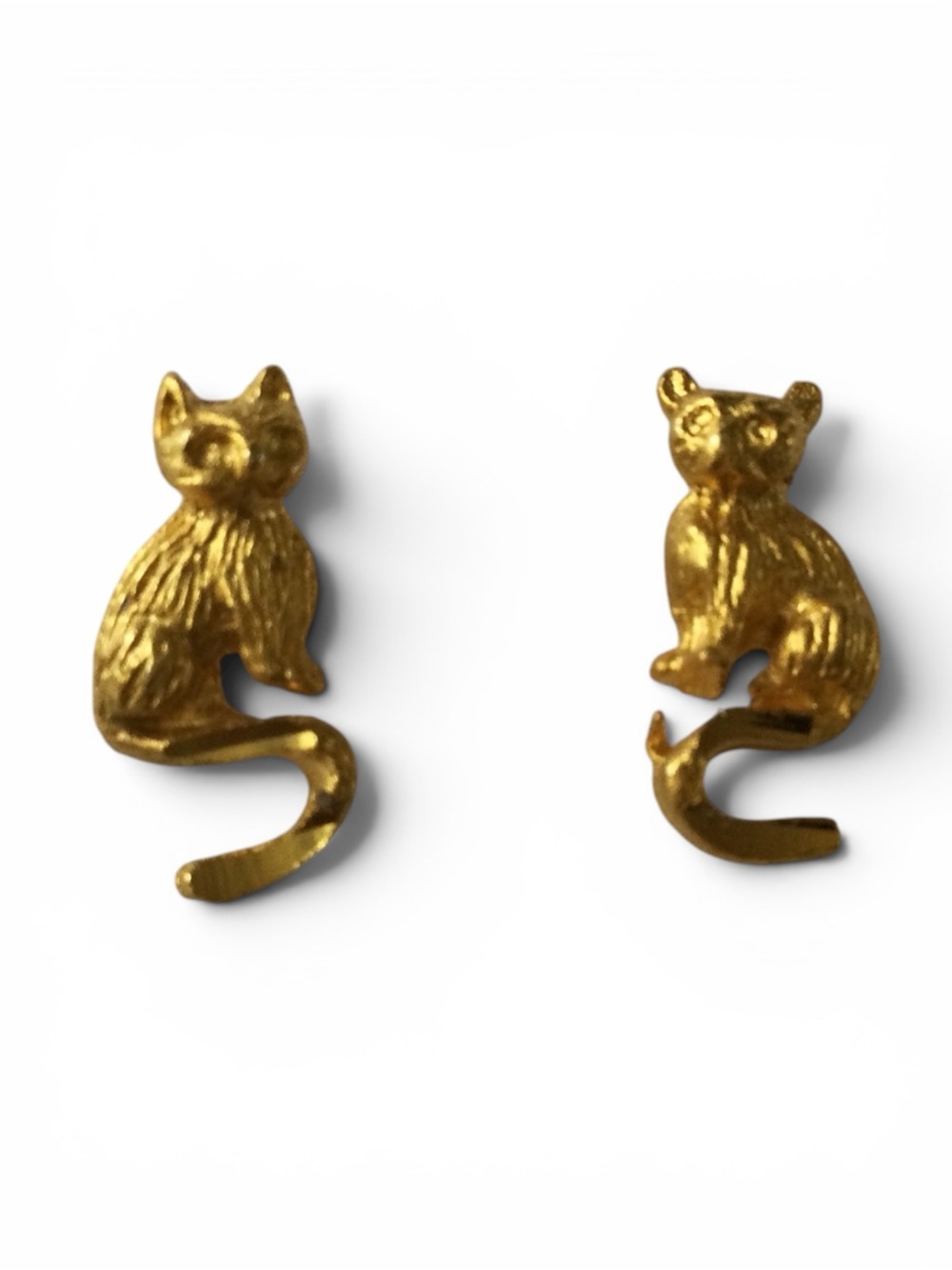 Vintage CLAIRE’S Gold-Tone Curly Tail Kitty Cat Mini Stud Earrings - NOS